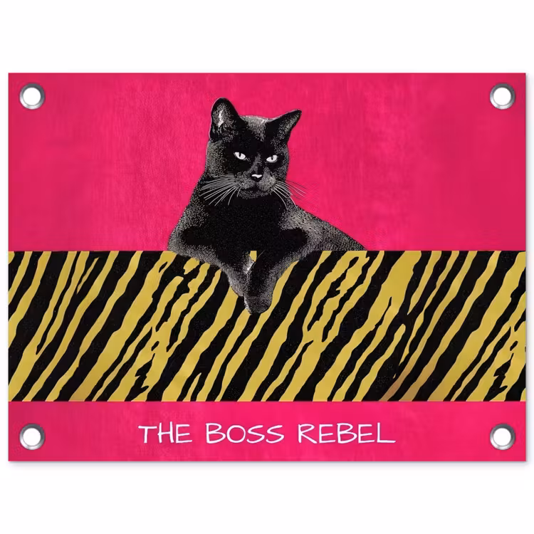 Kat - Baas - Roze - Tijgerprint tuinposter los doek klein -3d