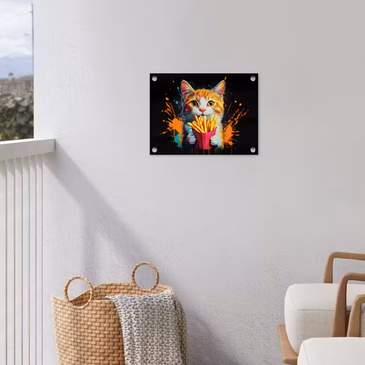Kat - Eten - Patat - Graffiti - Abstract tuinposter los doek klein -sfeer8