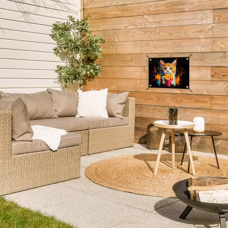 Kat - Eten - Patat - Graffiti - Abstract tuinposter los doek klein -sfeer4