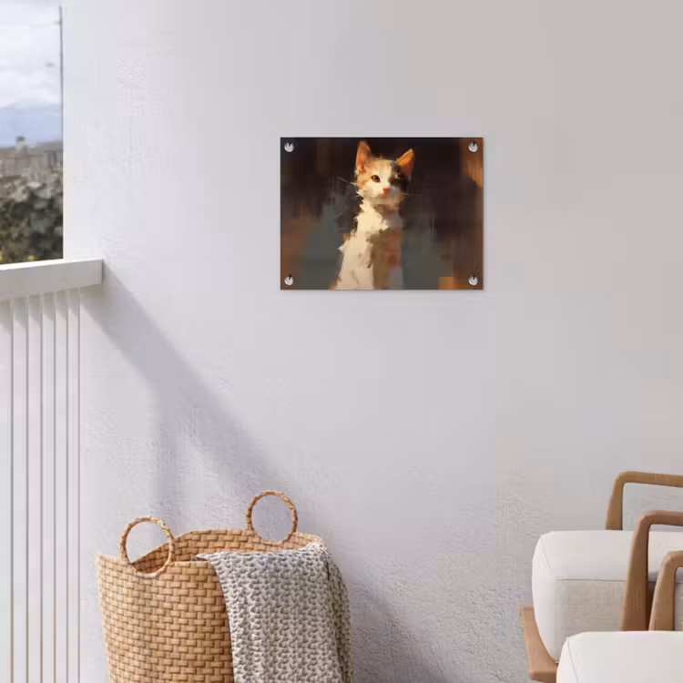 Kat - Geschilderd - Artistiek - Wit tuinposter los doek klein -sfeer8