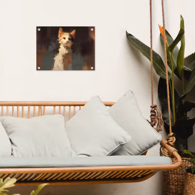 Kat - Geschilderd - Artistiek - Wit tuinposter los doek klein -sfeer7