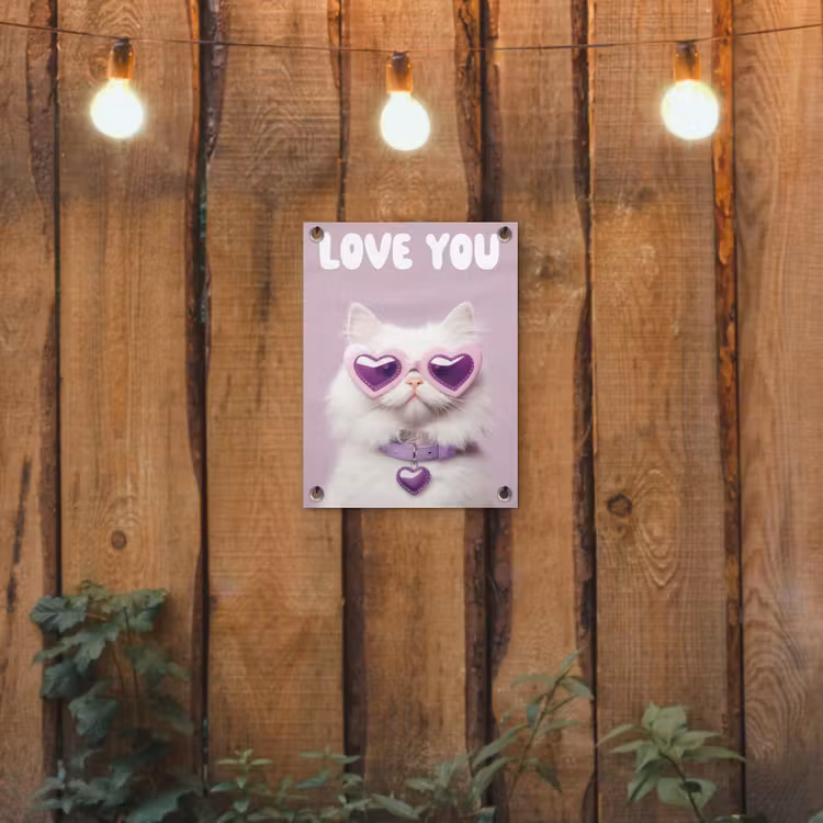 Kat - Love - Paars - Valentijn tuinposter los doek klein -sfeer1