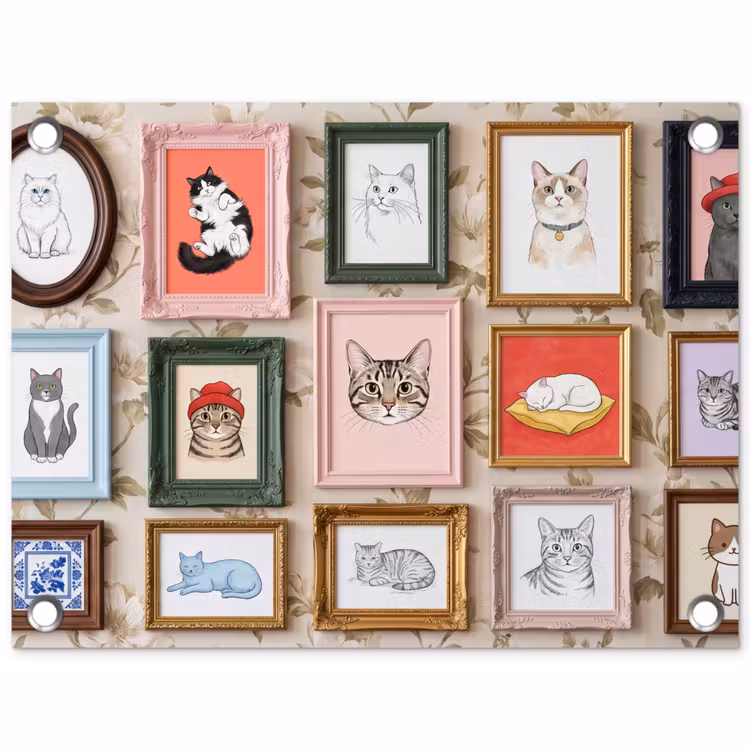 Kat - Portret - Dieren - Illustratie - Lijst tuinposter los doek klein -3d