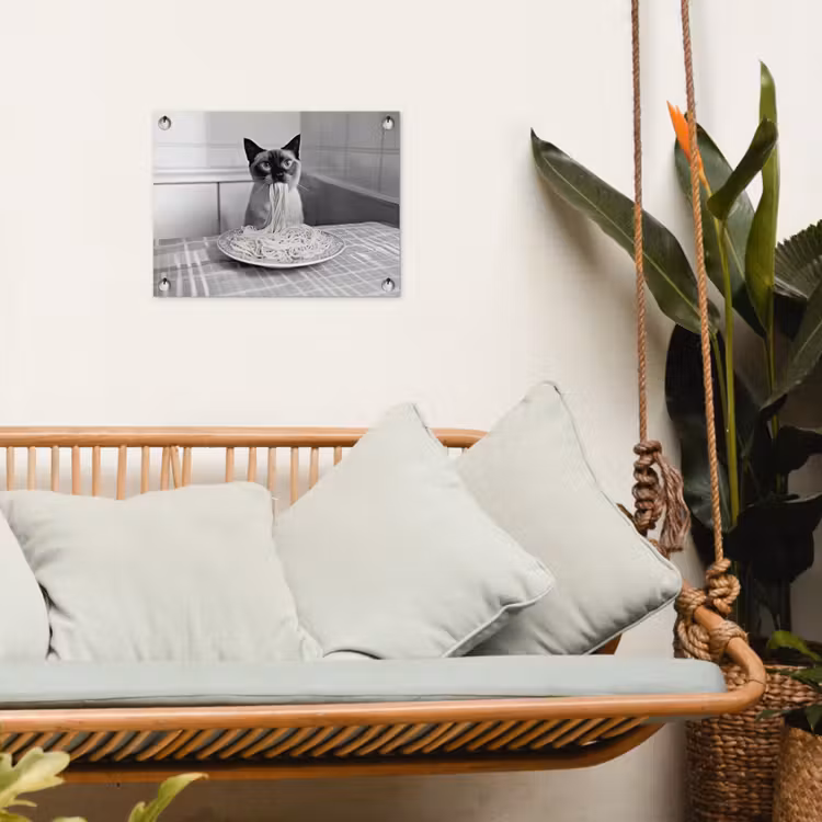 Kat - Siamees - Zwart Wit - Schattig - Dieren tuinposter los doek klein -sfeer7