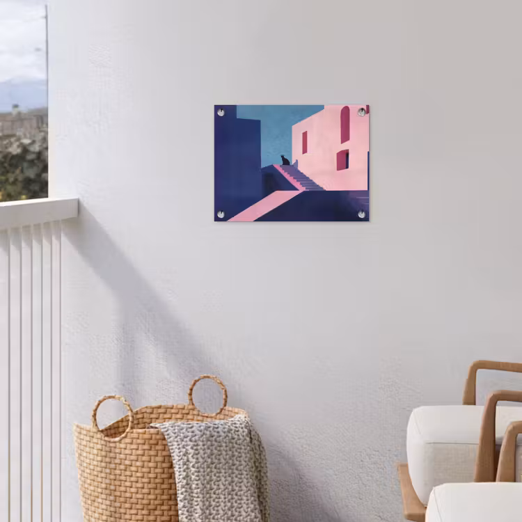Kat - Trap - Gebouwen - Schaduwcontrasten tuinposter los doek klein -sfeer8