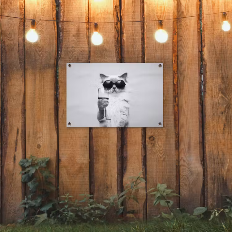 Kat - Zonnebril - Wijnglas - Langharig tuinposter los doek klein -sfeer1