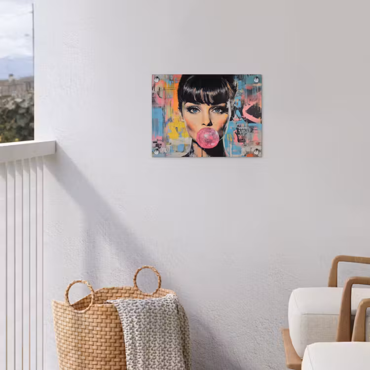 Kauwgom - Vrouw - Penseelstreken - Modern tuinposter los doek klein -sfeer8