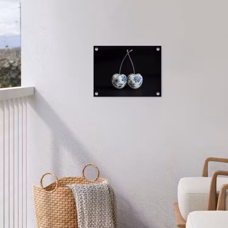 Kersen - Delfts blauw - Fruit tuinposter los doek klein -sfeer8
