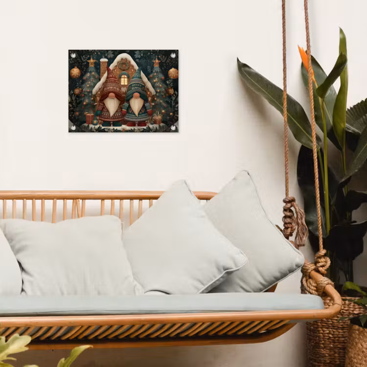 Kerst - Gnomen - Peperkoekhuisje - Rood - Groen tuinposter los doek klein -sfeer7
