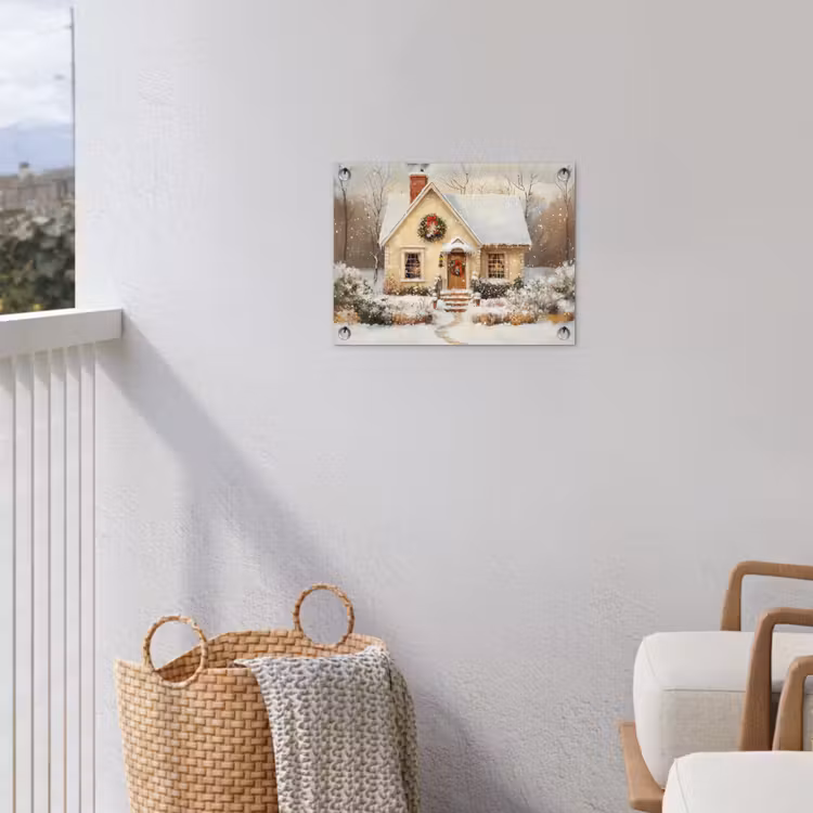 Kerst - Huis - Winter - Sneeuw tuinposter los doek klein -sfeer8