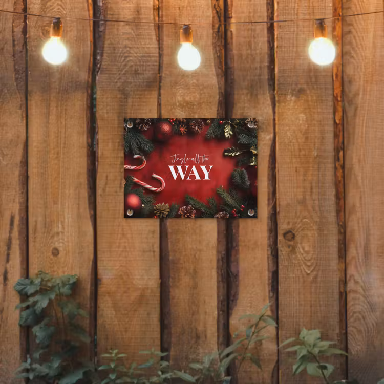 Kerst - Quote - Rood - Kerstballen tuinposter los doek klein -sfeer1