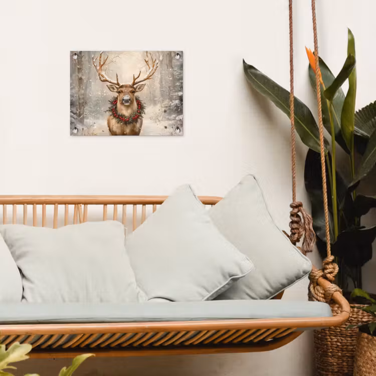 Kerst - Rendier - Winter - Krans tuinposter los doek klein -sfeer7