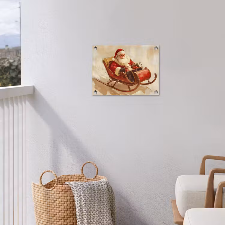 Kerst - Slee - Kerstman tuinposter los doek klein -sfeer8