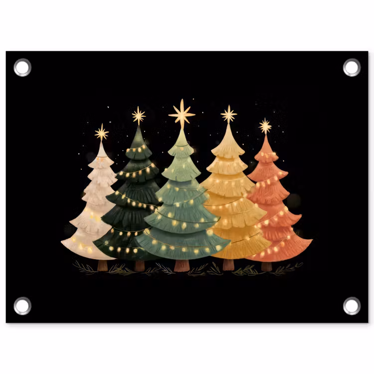 Kerstbomen - Kleurrijk - Lichtjes - Ster tuinposter los doek klein -3d
