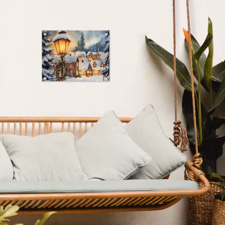 Kerstdorp - Huizen - Sneeuw - Kerst tuinposter los doek klein -sfeer7