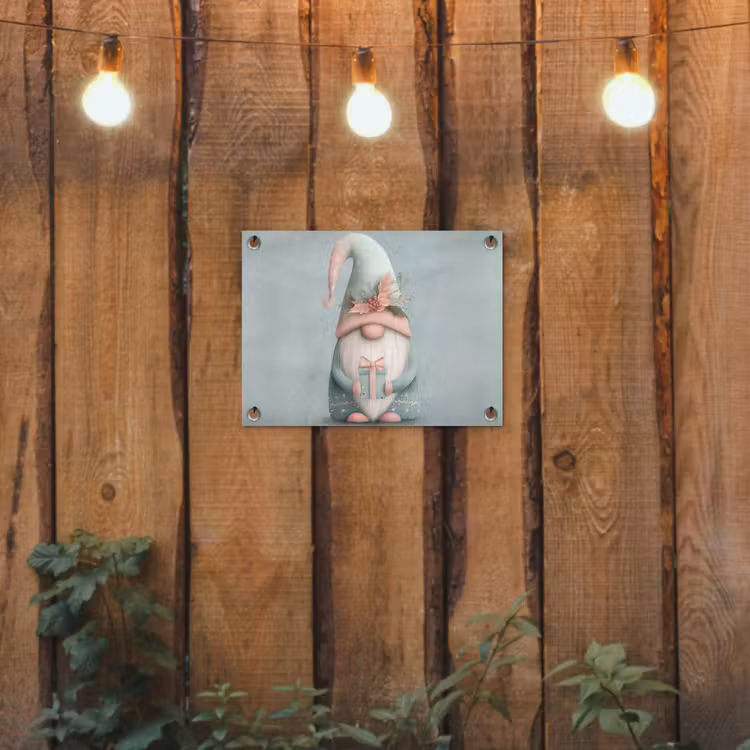 Kerstgnome - Cadeau - Groen tuinposter los doek klein -sfeer1