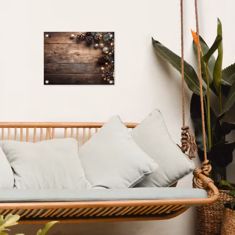 Kersthoekdecoratie - Dennenappels - Lichtjes tuinposter los doek klein -sfeer7
