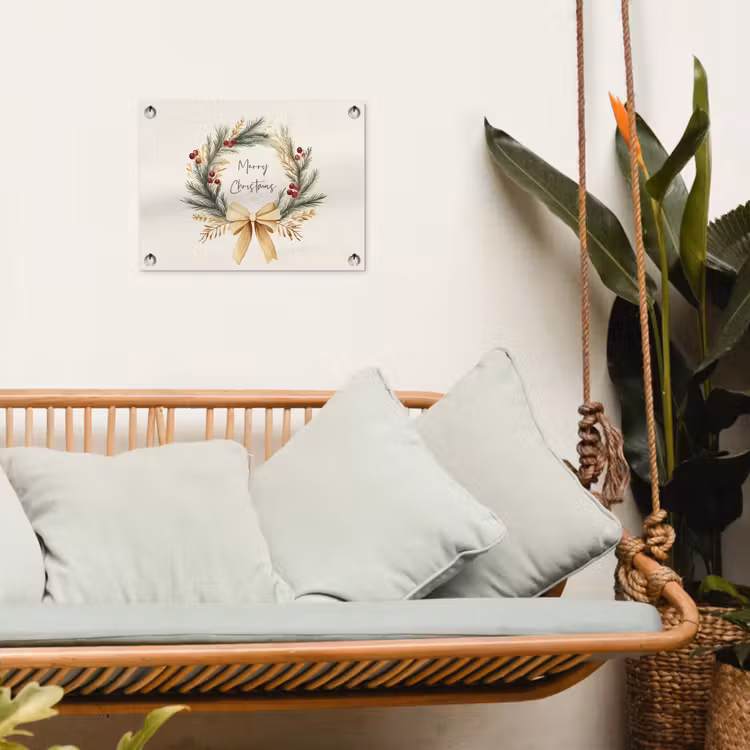 Kerstkrans - Kerst - Goud - Beige tuinposter los doek klein -sfeer7