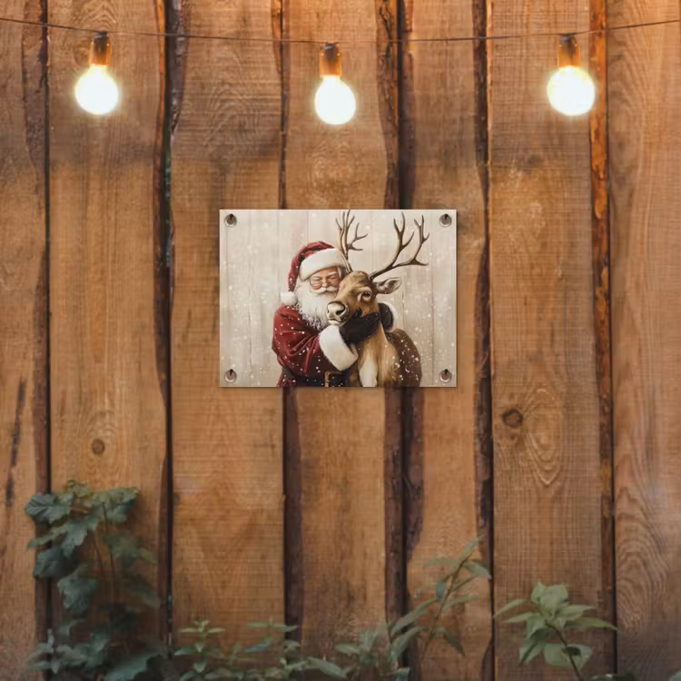 Kerstman - Rendier - Sneeuw - Kleurrijk tuinposter los doek klein -sfeer1