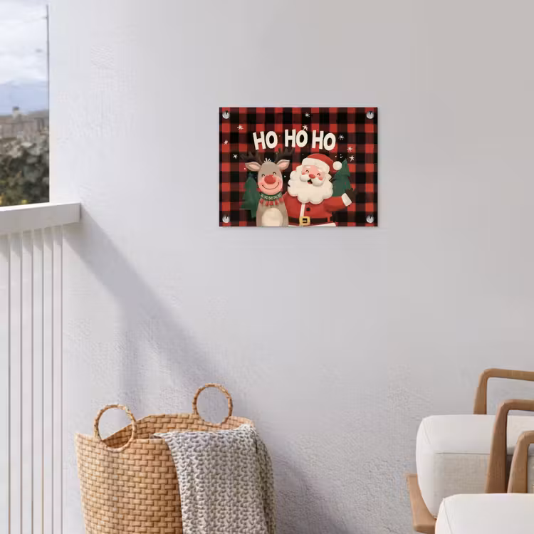 Kerstman - Rendier - Tekst - Rood - Zwart tuinposter los doek klein -sfeer8
