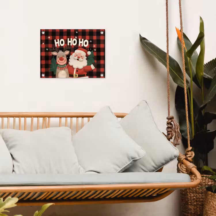 Kerstman - Rendier - Tekst - Rood - Zwart tuinposter los doek klein -sfeer7