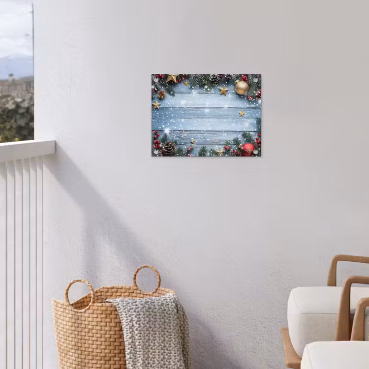Kerstomlijsting - Sneeuw - Meerkleurig tuinposter los doek klein -sfeer8