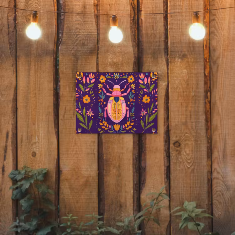 Kever - Felgekleurd - Bloemen - Bladeren tuinposter los doek klein -sfeer1