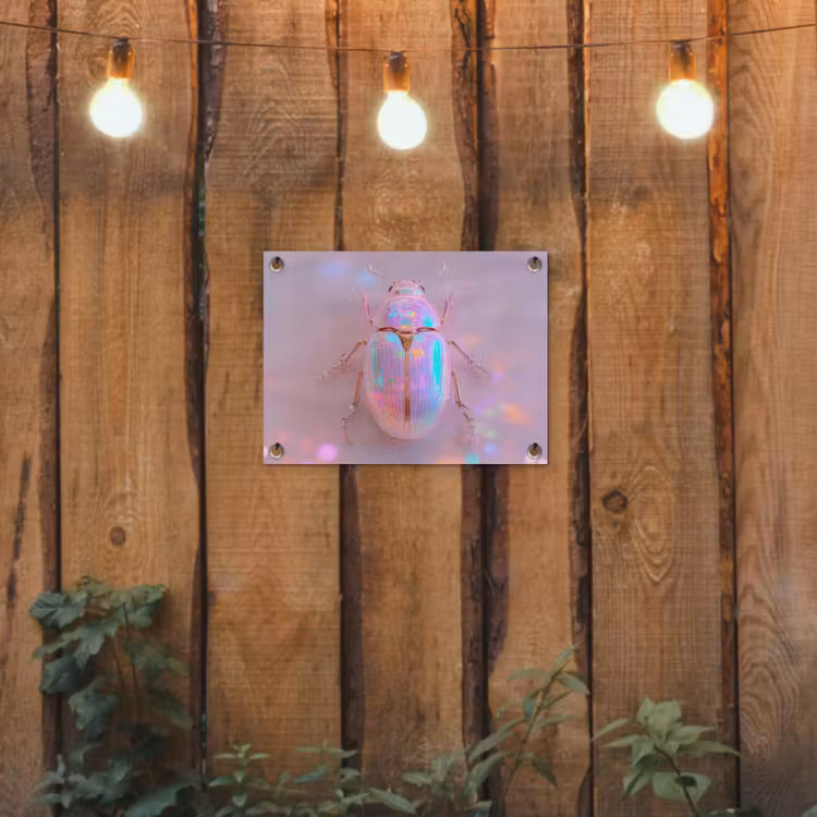 Kever - Metallic - Lichteffect - Roze tuinposter los doek klein -sfeer1