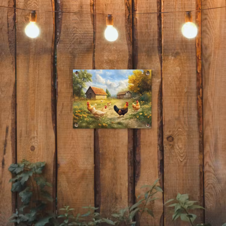 Kippen - Landelijke rust - Natuur tuinposter los doek klein -sfeer1