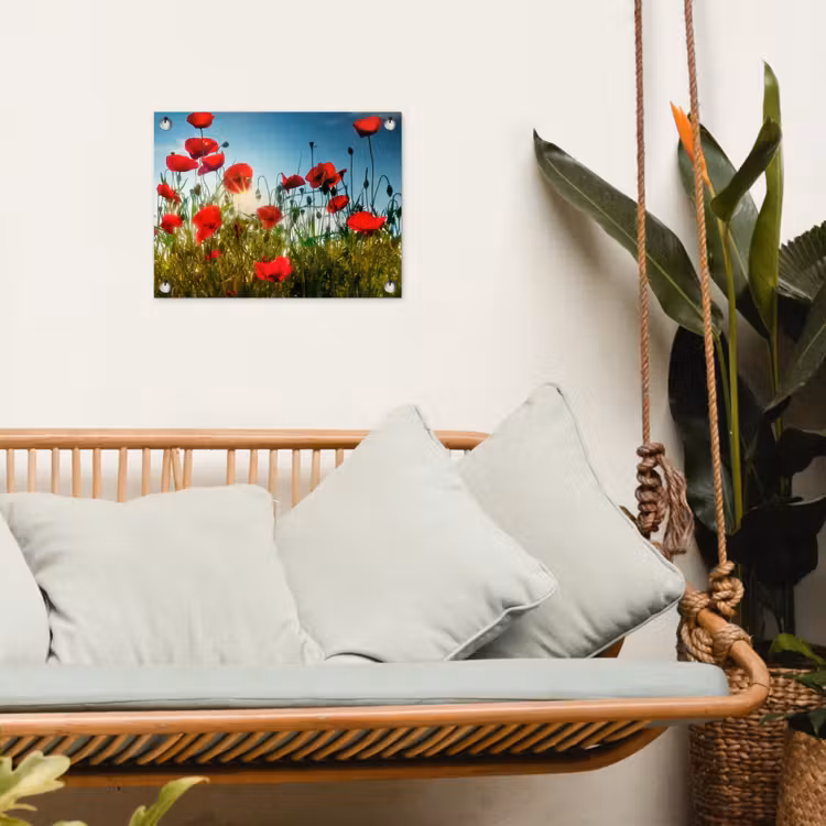 Klaprozen - Toscane - Zon - Rood - Blauw tuinposter los doek klein -sfeer7