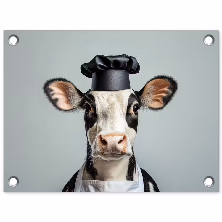 Koe - Zwart - Wit - Kok tuinposter los doek klein -3d