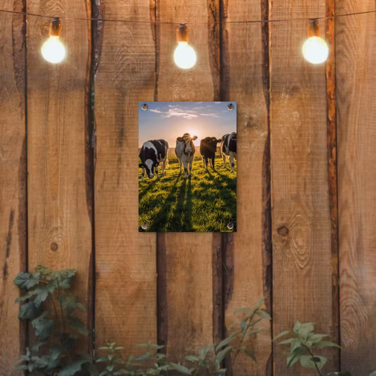 Koeien in de ochtendzon tuinposter los doek klein -sfeer1