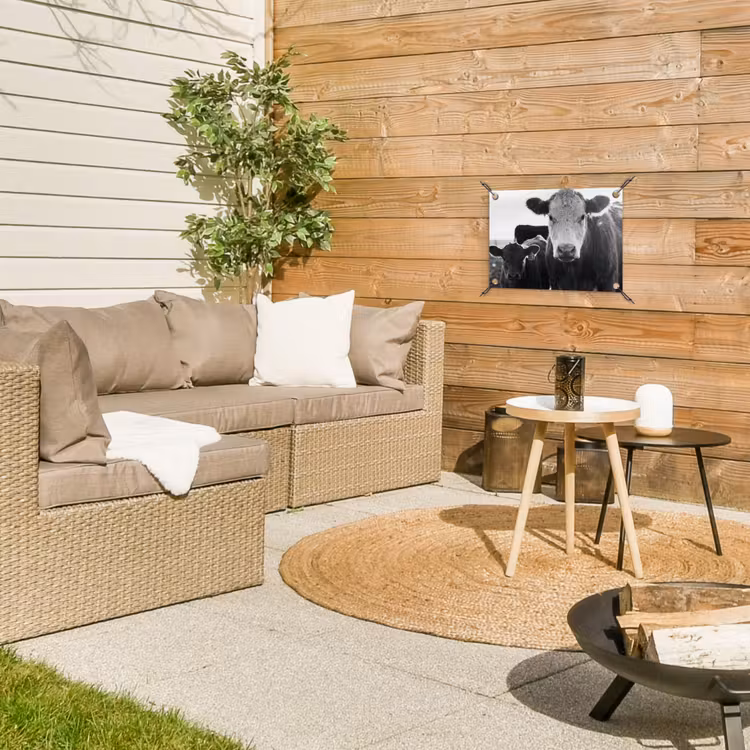 Koeien - Zwart - Wit tuinposter los doek klein -sfeer4