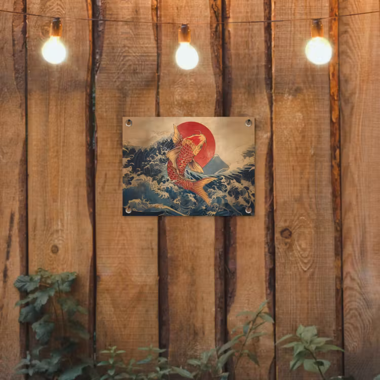 Koi - Zee - Golven - Zon tuinposter los doek klein -sfeer1