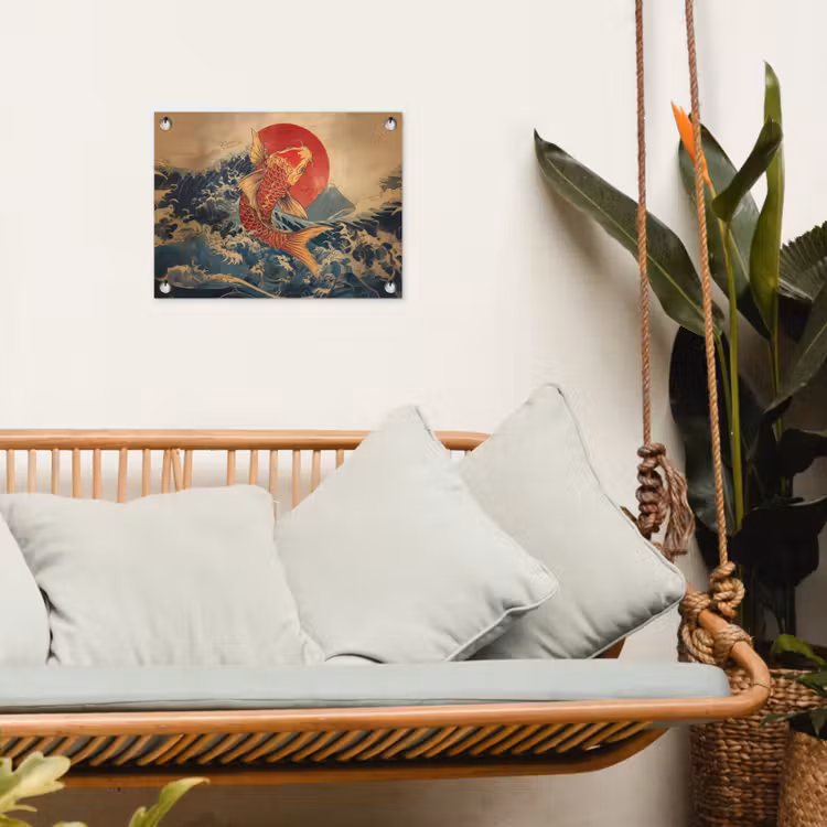 Koi - Zee - Golven - Zon tuinposter los doek klein -sfeer7