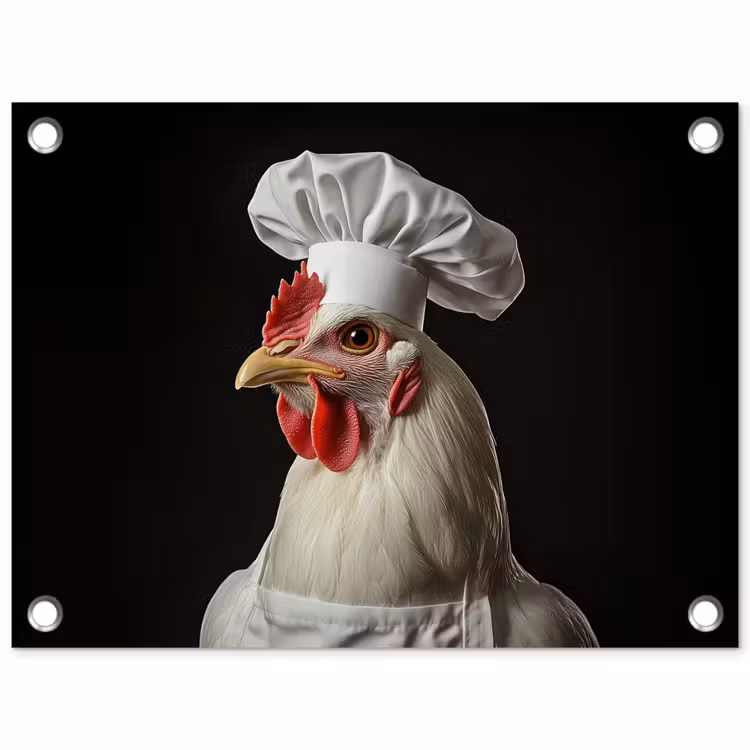 Kok - Rood - Kip tuinposter los doek klein -3d