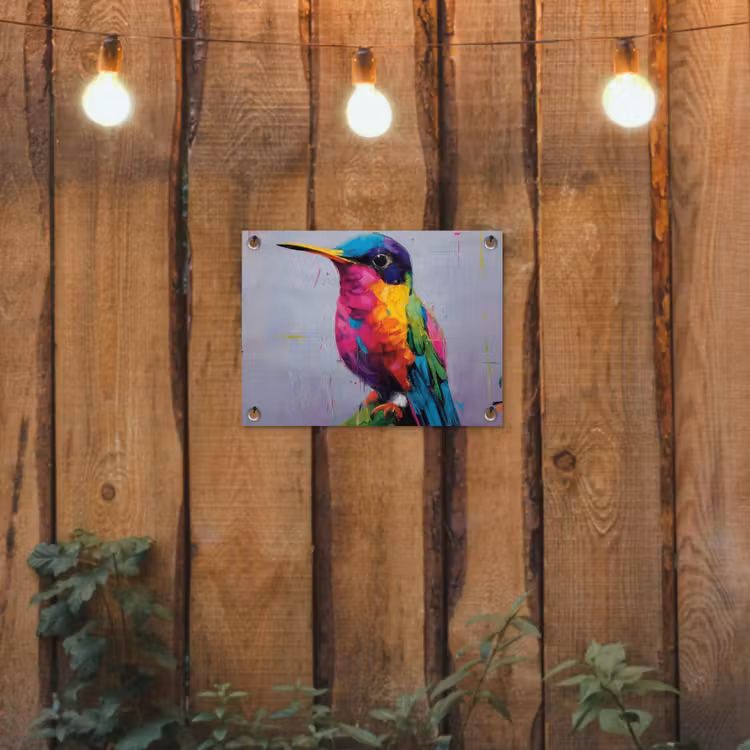 Kolibrie - Vogel - Regenboogkleuren - Verfstreken tuinposter los doek klein -sfeer1