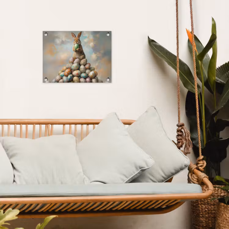 Konijn - Eieren - Kleurrijk tuinposter los doek klein -sfeer7