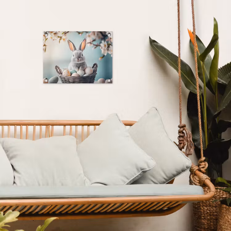 Konijn - Eieren - Mand tuinposter los doek klein -sfeer7
