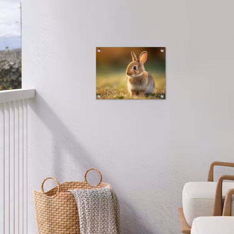 Konijntje - Bruin - Gras tuinposter los doek klein -sfeer8