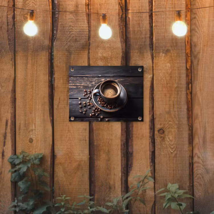 Kop - Koffie - Hout - Bonen tuinposter los doek klein -sfeer1