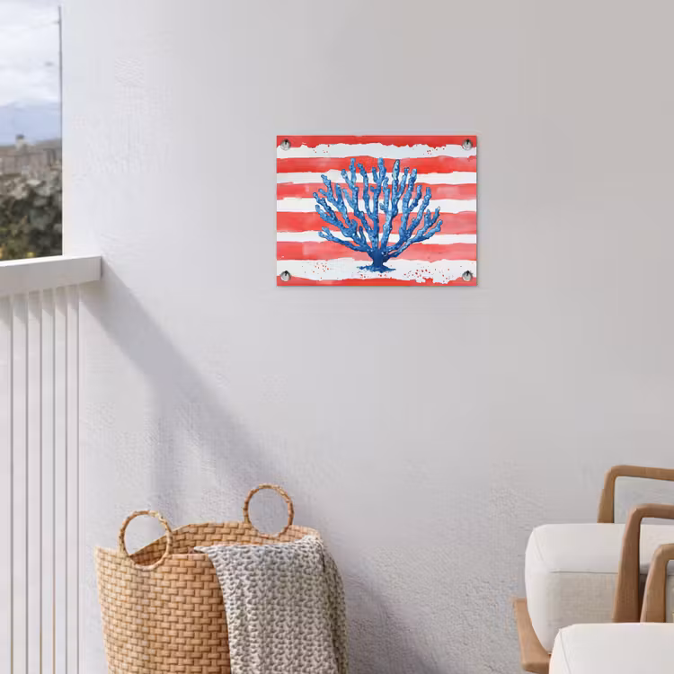 Koraal - Verfstructuur - Rood - Blauw tuinposter los doek klein -sfeer8