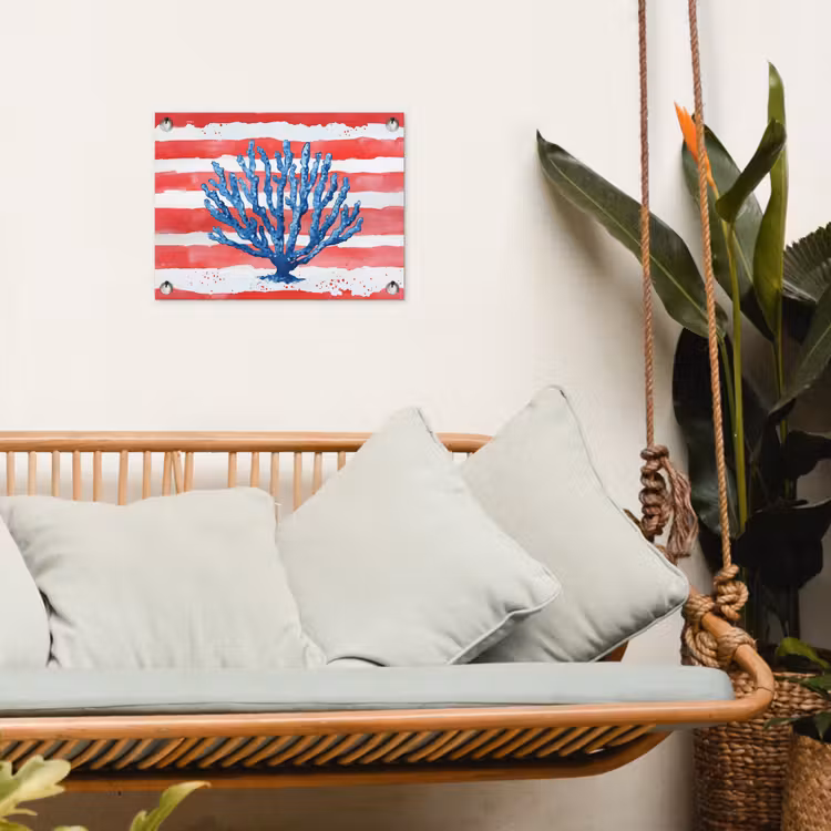 Koraal - Verfstructuur - Rood - Blauw tuinposter los doek klein -sfeer7