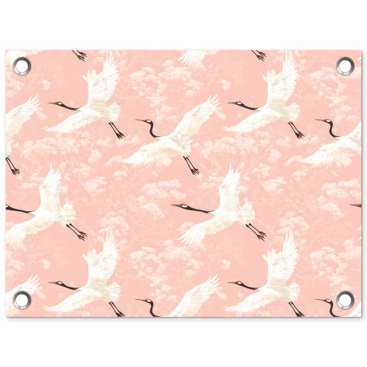 Kraanvogels - Bloesem - Roze tuinposter los doek klein 239 -3d