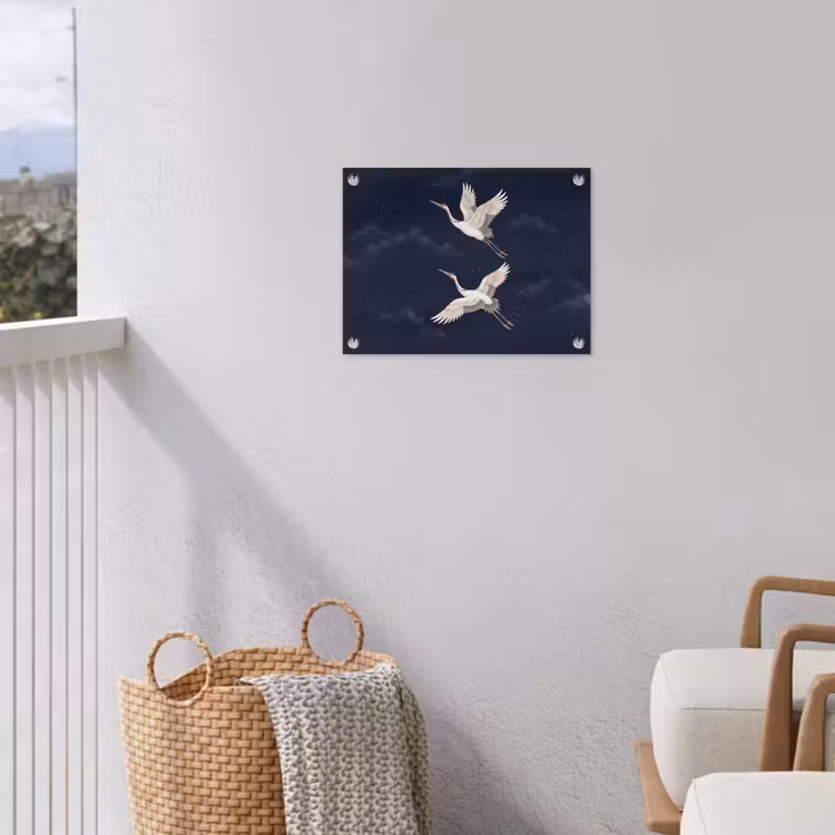 Kraanvogels - Nachthemel - Blauw tuinposter los doek klein -sfeer8