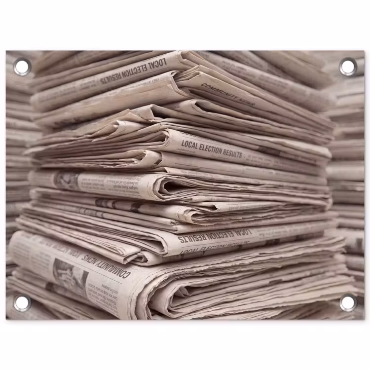Kranten - Stapel - Nieuws - Vintage - Beige tuinposter los doek klein -3d