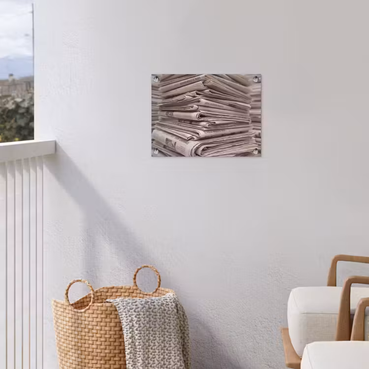 Kranten - Stapel - Nieuws - Vintage - Beige tuinposter los doek klein -sfeer8