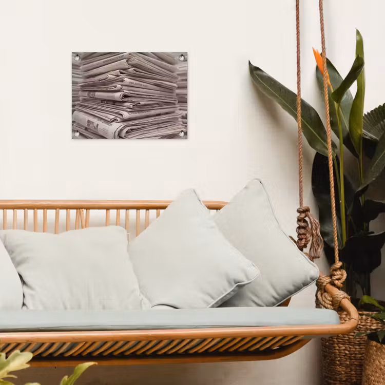 Kranten - Stapel - Nieuws - Vintage - Beige tuinposter los doek klein -sfeer7