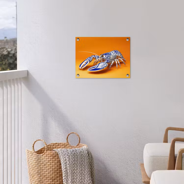 Kreeft - Delftsblauw - Schild - Stoer - Oranje tuinposter los doek klein -sfeer8