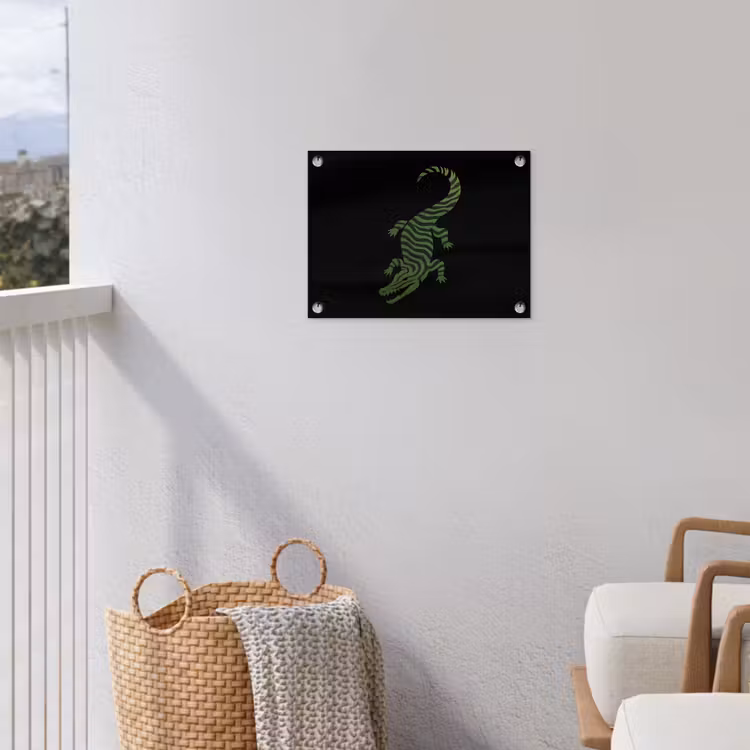 Krokodil - Groen - Tijgerachtig - Strepen tuinposter los doek klein -sfeer8